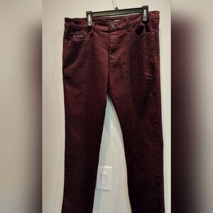 Men's Fried Denim Burgundy Skinny Stretch Fit 5 Pocket Jeans
